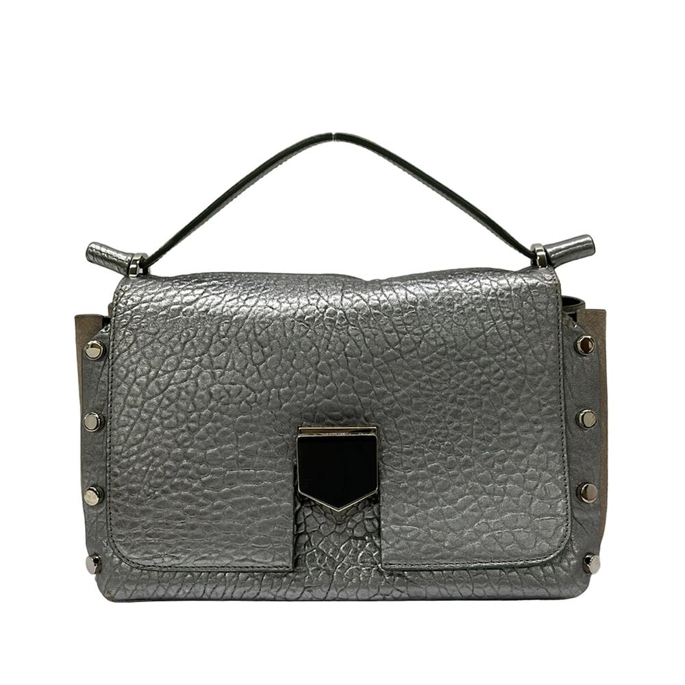 Jimmy Choo Rocket Petit Handbag Silver Gray Beige Leather Suede